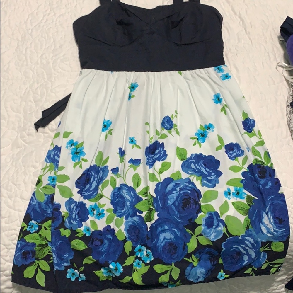 Two tone blue and white floral dress
